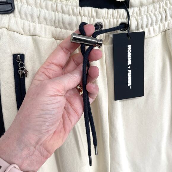 Homme + Femme NEW Signature Track Pants Sz XS Cream Black Stripe Zip Pockets - Picture 4 of 9